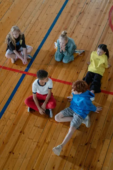 Kids mindfulness and therapy in a gymnasium at Cedar Oaks Clinic in Wake Forest, NC